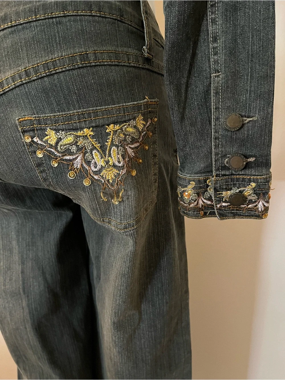 Vintage y2k Elite Jeans Jacket Set size 3/4 low rise, gaucho, bolero cropped